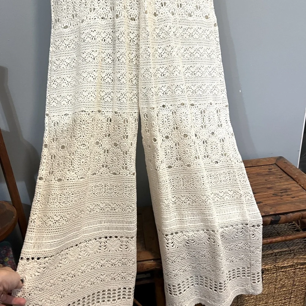 NWOT FREE PEOPLE CROCHET FLARE JUMPSUIT - Picture 4 of 9